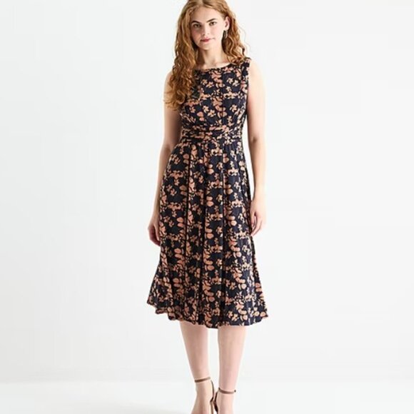Perceptions Women's Sleeveless Floral Midi Fit + Flare Dress - Picture 1 of 9